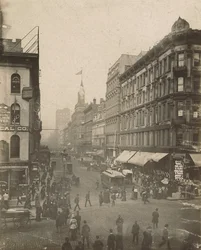 Udsigt over Madison Street mod vest fra State Street, Chicago, 1889